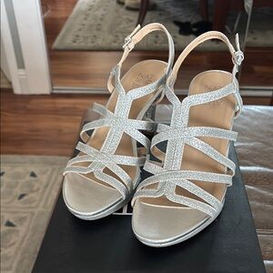 Naturalizer Silver Heels with Strappy Design and High Stiletto Heel